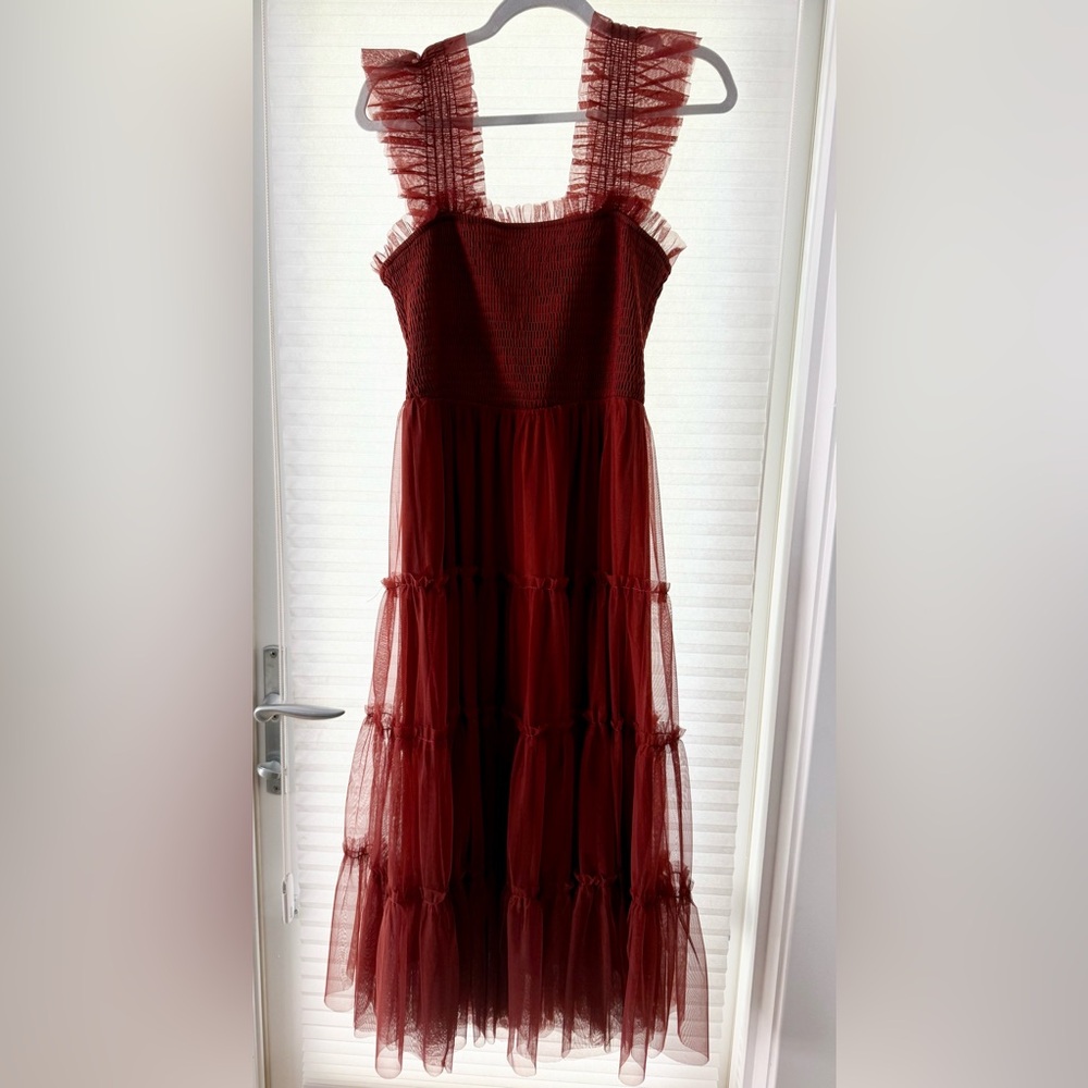 Baltic Born Oxblood Smocked Tulle Dress
